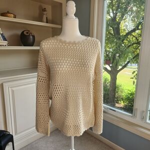 Olivaceous Beige Open-Knit Women's Sweater